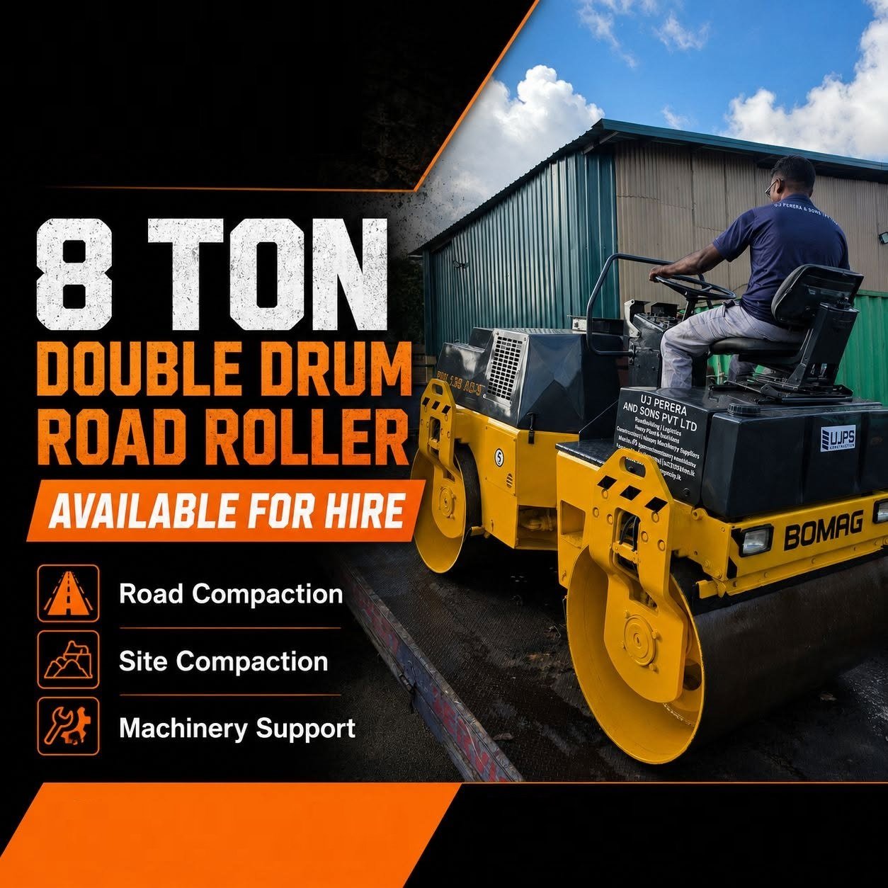 8 Ton Road Rollers for hire in colombo